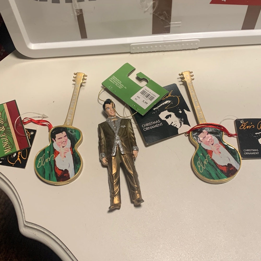Elvis Presley Gold and Green Holiday Ornament Set